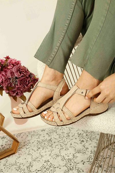 Ccway Women's Velcro Sandals Mink Denim
