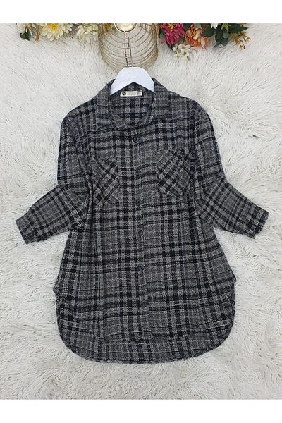 Modamorfo Length Buttoned Double Pocket Tweed Shirt - Anthracite
