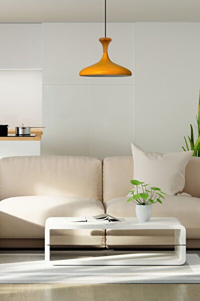 Bamyum Champion Sarı Ahşap Mantar Başlık Tekli Avize Salon Oturma Odası Mutfak Yatak Odası Sarkıt Modeli