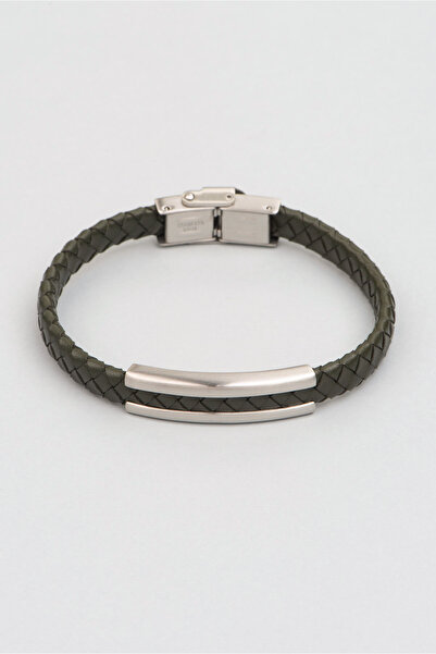 So CHIC... سوار فولاذي للرجال من الجلد الصناعي الأخضر