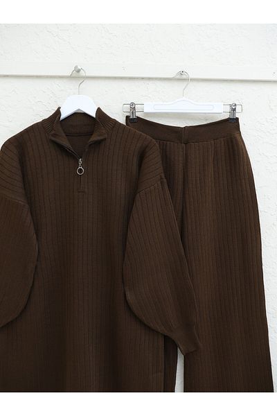 Modamorfo Half-Rise Zippered Knitwear Set - Brown
