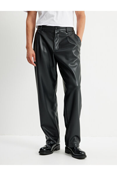 Koton Chino Faux Leather Trousers - Pocket Detail and Buttons