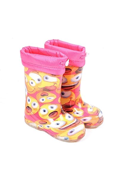 moda ayakkabım Moda Ayakkabı 23-109 Srb Pembe Emoji Kürklü Kız Çocuk Çizme