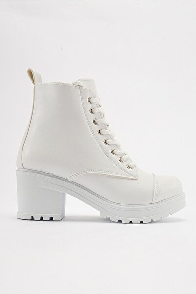 Ccway Μπότες με κορδόνια ΛΕΥΚΟ ΔΕΡΜΑ
