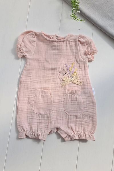Babydonat Cotton Muslin Baby Girl Jumpsuit - Floral Embroidered