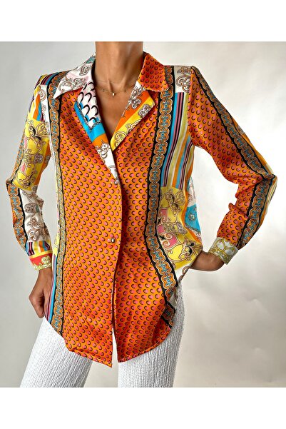 HANGOUT ŞİFON SATEN CEKET - Dots Orange, Vatkalı Blazer, Desenli Ceket