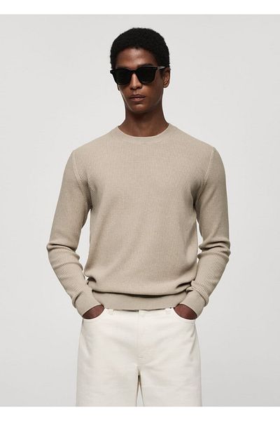 MANGO Man Pulover din tricot din bumbac cu nervuri