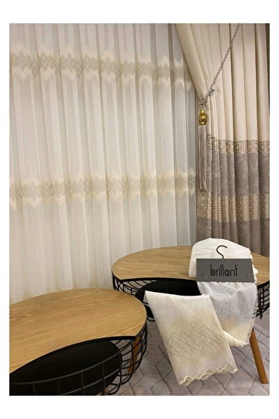 NİVEMESHOME Nivemeshome Titanum Nakışlı Krem 1/3 Sık Pile Tül Perde Apm