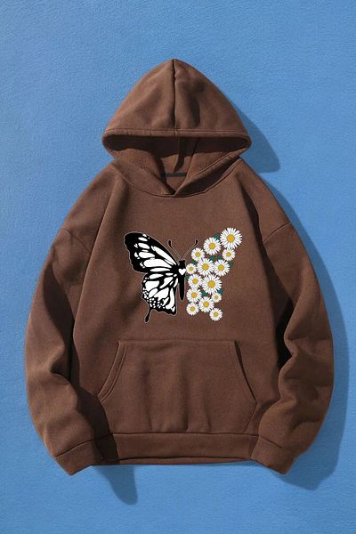 halowear Φούτερ από πλεκτό ύφασμα Unisex 2ip Raster καφέ λουλούδι-πεταλούδα