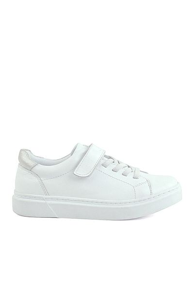 Rakerplus Pantofi de fetiță cu șireturi cu velcro alb din piele naturală