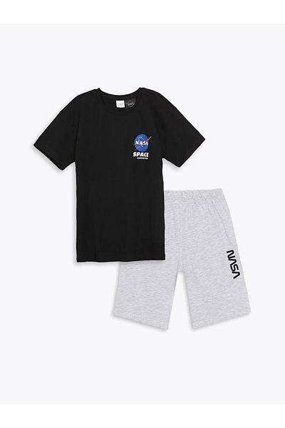LC Waikiki LCW Kids Νέο μαύρο σετ πιτζάμες με στάμπα Nasa με αγορίστικο σορτς