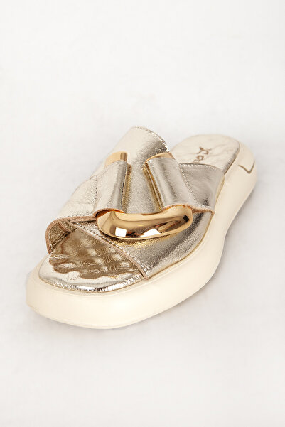 Dericlub Zy 7702 Dore - Valódi bőr női papucs, vastag talp és keresztszalag