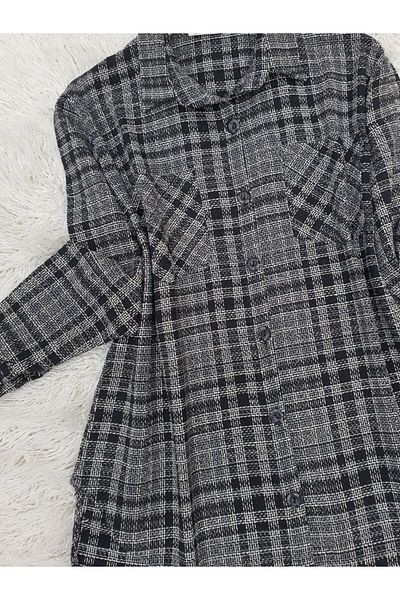 Modamorfo Length Buttoned Double Pocket Tweed Shirt - Anthracite