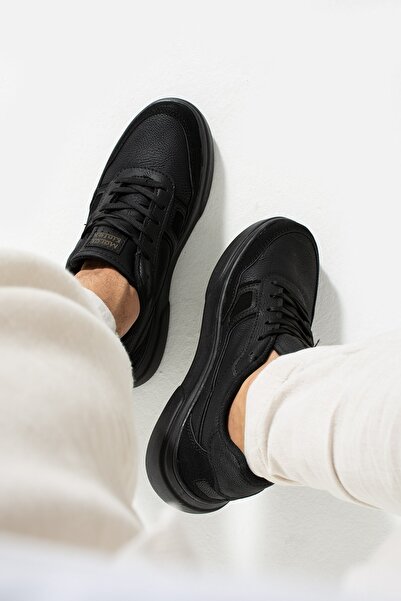 Nstil Günlük Erkek Siyah Sneaker Bağcıklı Dikişli Hafif Rahat Yürüyüş Spor Ayakkabı 013