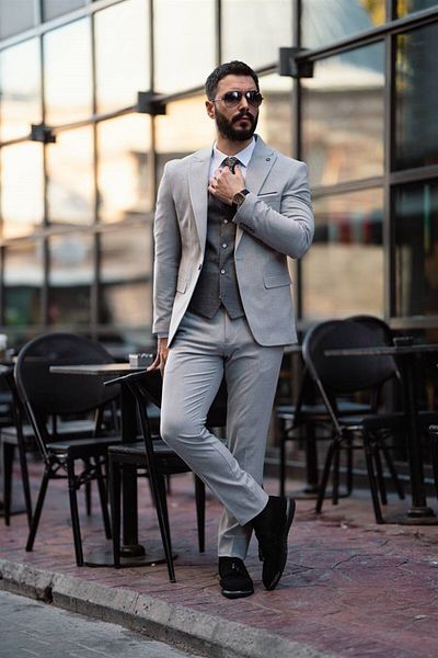 Salihtarzz Men's Combination Suit Gray - Slim Fit SD4878