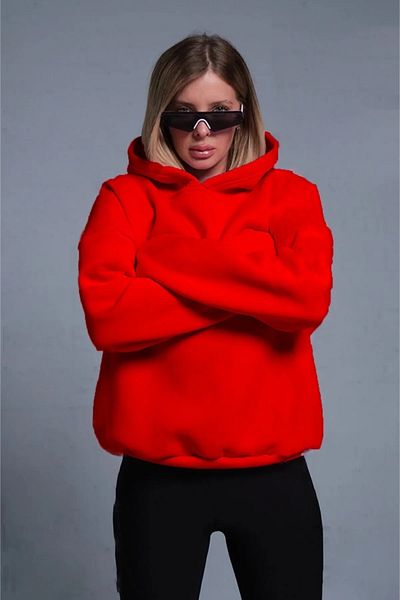halowear Унисекс двуслоен релефен червен плетен суитшърт Do You