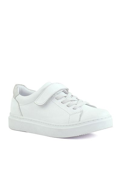 Rakerplus Pantofi de fetiță cu șireturi cu velcro alb din piele naturală