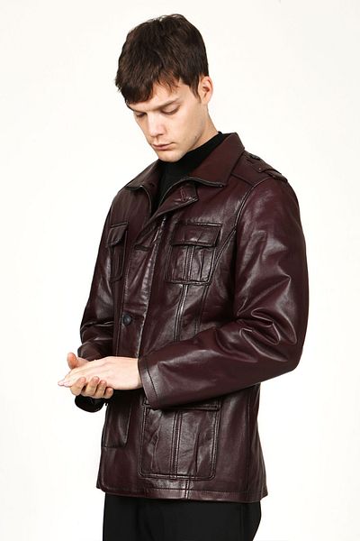 Dericlub E896 Claret Red Παλτό από γνήσιο δέρμα ανδρικό