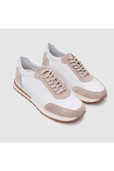 TOGO Beyaz Bej Süet Hakiki Deri Erkek Spor Ayakkabı [052120] - Elit Serisi