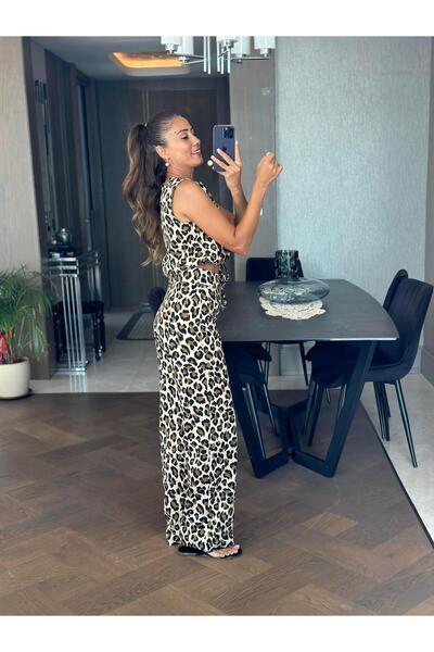 Forlady4 Leopard Print Adjustable Lace-Up Women's Blouse and Trousers Set - Zero Sleeve