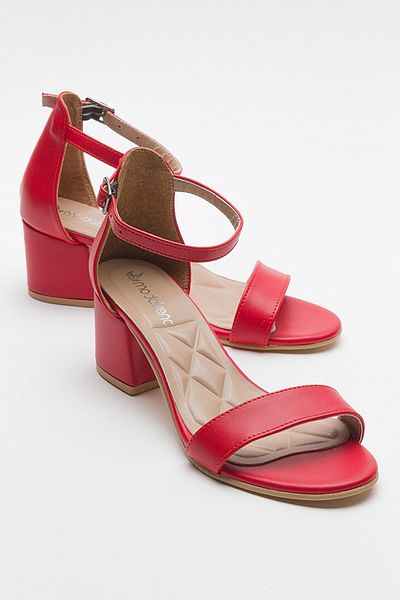 Ccway Women's Single Strap Heeled Sandals RED SKIN