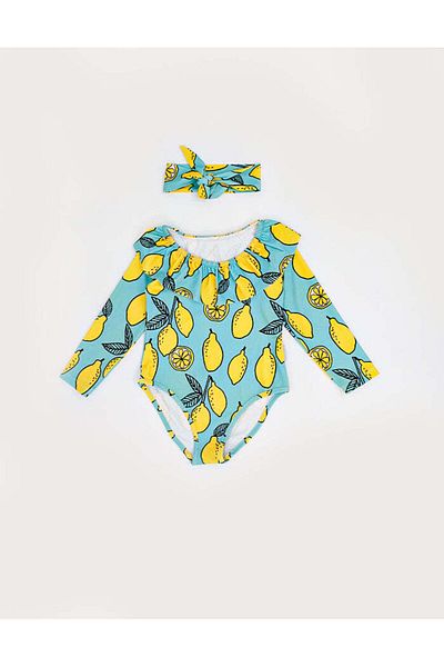 rg kidsstore ملابس سباحة للأطفال بأكمام طويلة مكشكشة