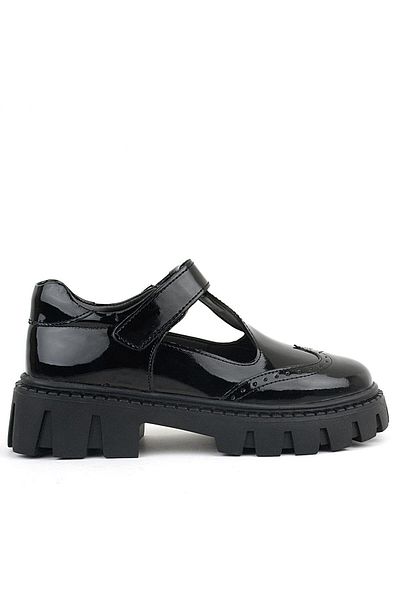 Rakerplus Pantofi de școală pentru fete cu velcro din piele neagră