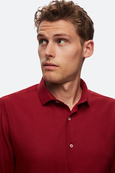 D'S Damat Claret Red Slim Fit Cotton Shirt - Dobby Half Italian Collar