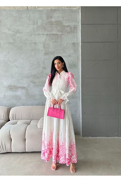 WellWay Φόρεμα Atlas Fabric & Lace Detailed (περιλαμβάνεται φύλλο) - Ροζ NHN34