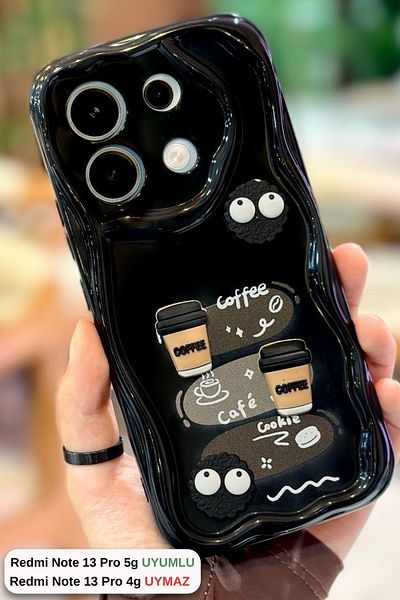 Vip Case Redmi Note 13 Pro 5g (في الخارج) بسكويت القهوة منقوش ثلاثي الأبعاد بتصميم لامع لطيف