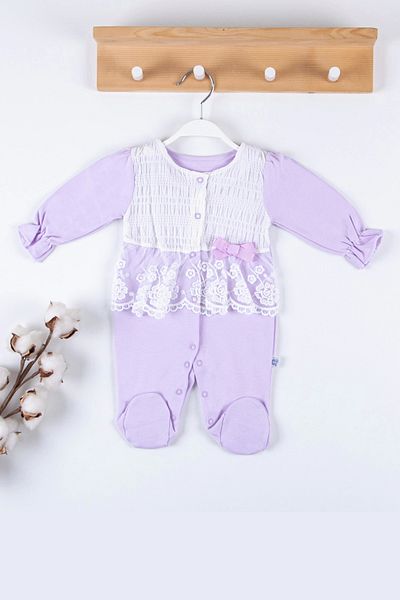 Babydonat French Laced Waffle Baby Girl Jumpsuit - 100% Cotton