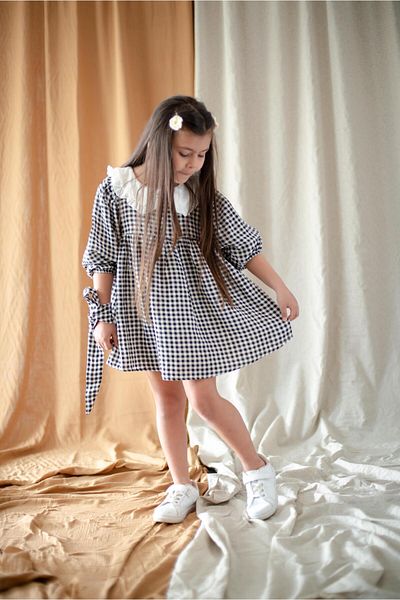 rg kidsstore Rochie plisată cu guler pentru păpuși cu mânecă lungă de muselină pentru copii
