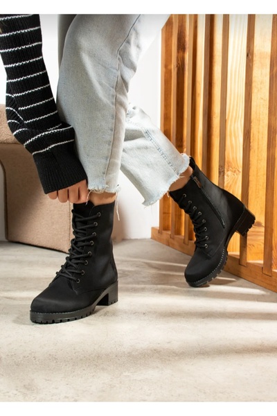 Zengin ayakkabı Postal Bağcıklı Kadın Bot