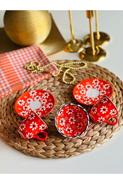 Den Tasarım Hediyelik Mother's Day Special Orange Daisy Coffee Cup Set and Bowl for 2 People