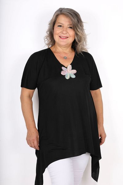Hitit Butik Black Blouse with Floral Collar
