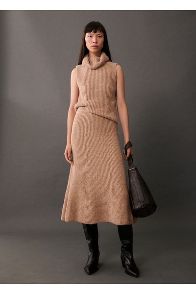 MANGO Woman A-line Cut Ribbed Skirt