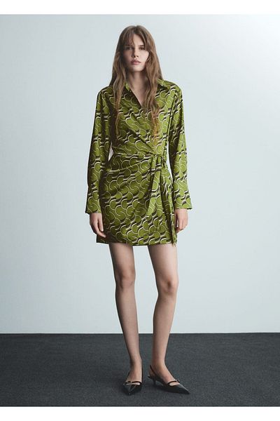 MANGO Woman Σατέν φόρεμα με σχέδια