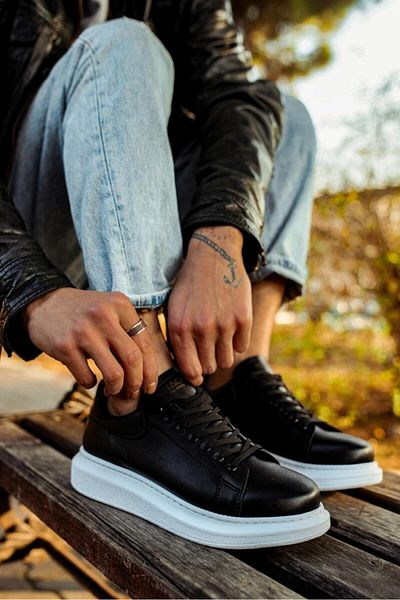 K&A High Sole Casual Shoes Black (White Sole)