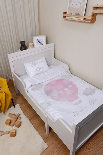 Tuğba Kuğu Organic Baby Bedding Set (100X150) - Pure Baby Series - Cloudy Pink Air Balloon