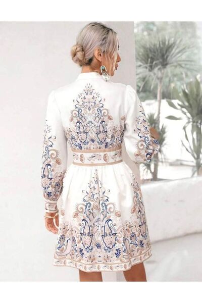 WellWay Atlas Kumaş Elbise Pembe-Beyaz NHN35