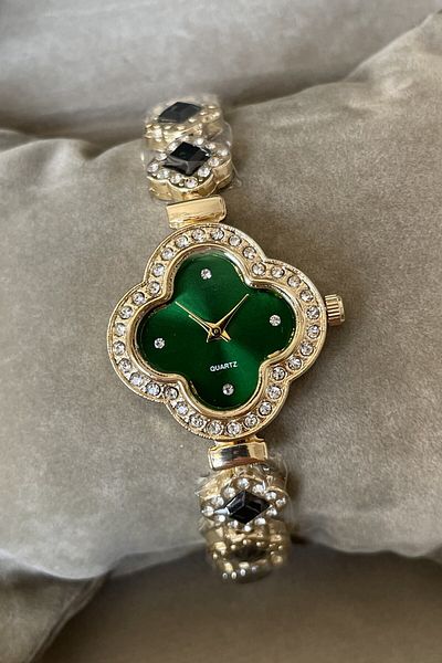 Leerybee Clover Patterned Stoned Women's Wristwatch Nla-016