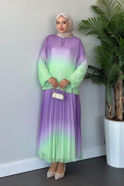 HAZA MODA Water Green Suzzi Pleated Skirt Set