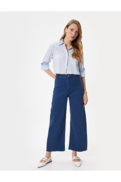 Koton بنطلون جينز نسائي واسع الساق باللون الأزرق الداكن