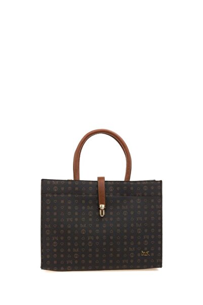 Bilik Deri Monogram Siyah-Taba Kadın Omuz Çantası SYM 517-MN