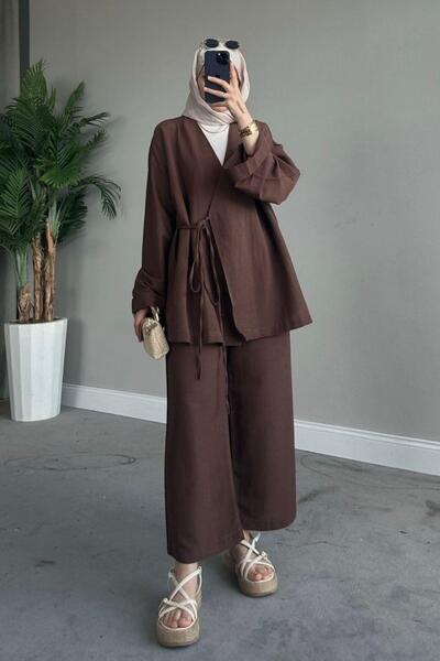 Hazamoda Brown Thin String Linen Set
