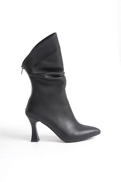 MARSEDO Sara Black Goblet Heel Boots - Τακούνια, μυτερά δάχτυλα και φυσούνα, πίσω φερμουάρ