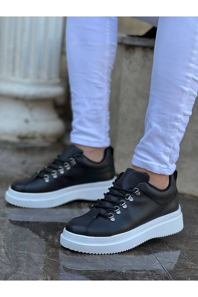BOA KB X4 Black Leather High Sole Lace-Up Casual Men's Shoes