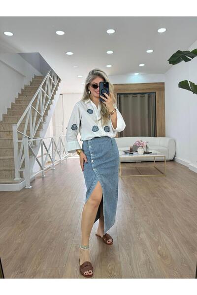 2she Düğme Detaylı Denim Etek