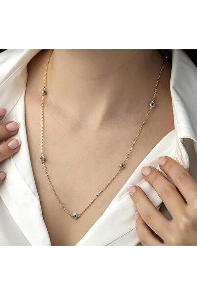 HEMS JEWELLERY Altın Nazar Boncuklu Zincir Kolye