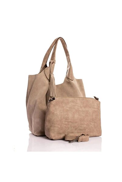 HBS Beige Genuine Leather Shoulder Bag